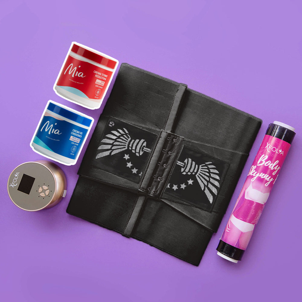 ITZA FIT + FAJA RELOJ DE ARENA 🖤 COLOR NEGRO + CREMA GEL CRIOGÉNICA MIA + CREMA TERMO MIA + FILM OSMÓTICO YODADO